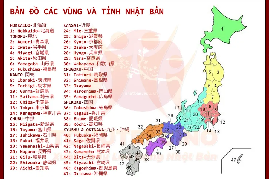 Số Thứ Tự Các Tỉnh Nhật Bản